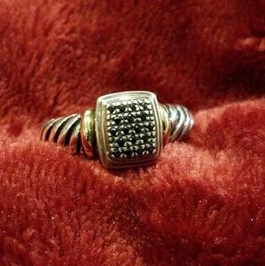 14K/Sterling Silver ~ Black Spinel Carved Ring